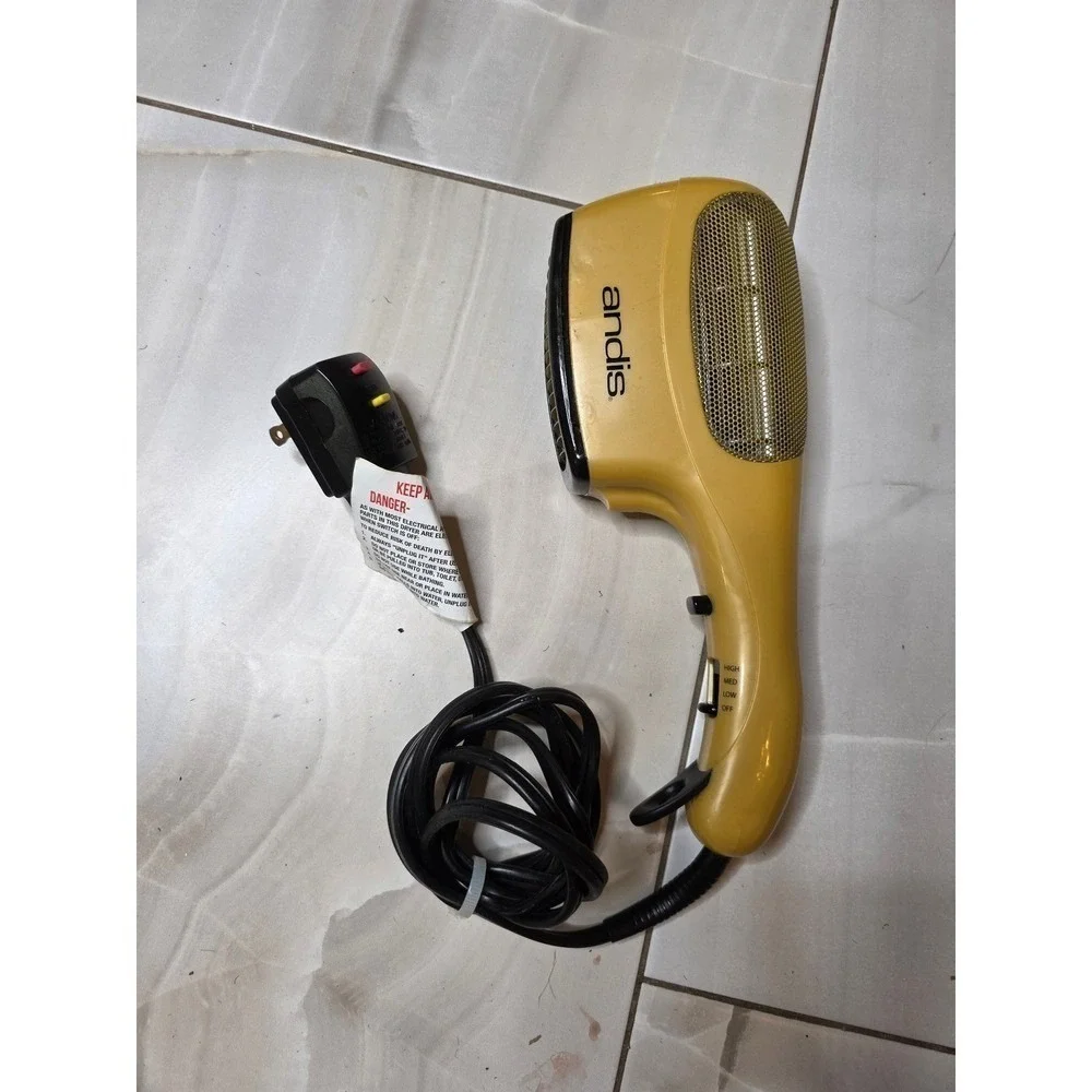 Andis HS-2 Hair Dryer 1875W‎ Handheld Yellow Dual Voltage High Med Low Cool Shot